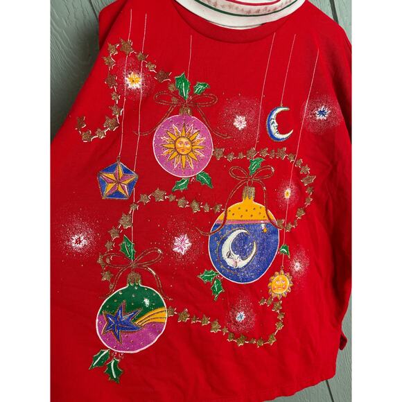 Vintage 90s Holiday Time Celestial Christmas Sun/Moon Ornament Sweatshirt 2X - Picture 3 of 6